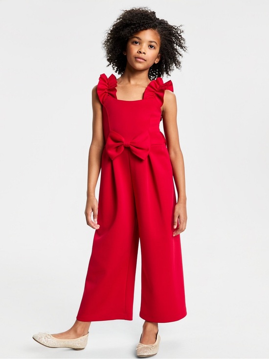 Bonnie Jean Other - NEW Bonnie Jean Girls Red Ruffled-Strap Wide-Leg Scuba Jumpsuit with Bow
